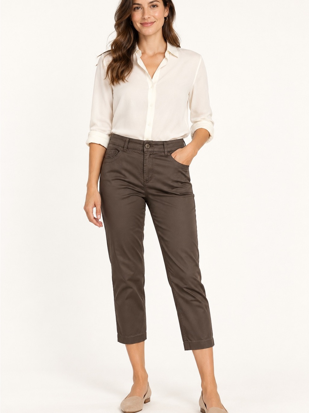 Façonnable $188 Brown Cotton Sateen Crop Capri Pants
